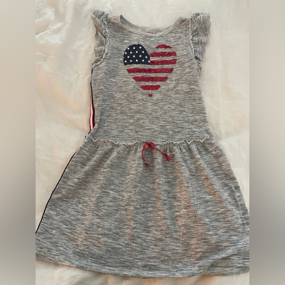Cat & Jack patriotic, drop waist dress with glitter heart design